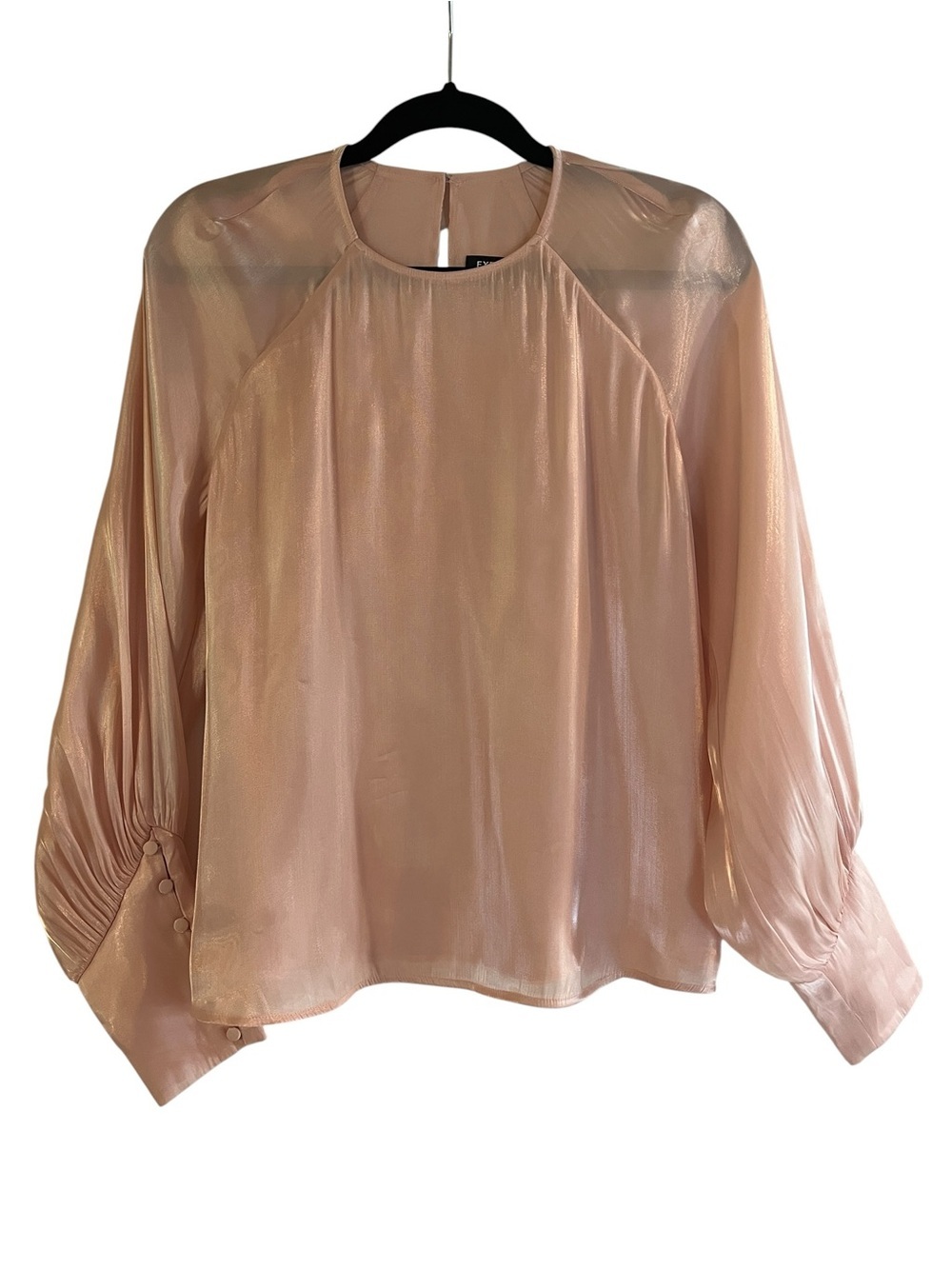 Express Sheer Iridescent Pink Feminine Long Sleeve Blouse with Button Cuffs- XS